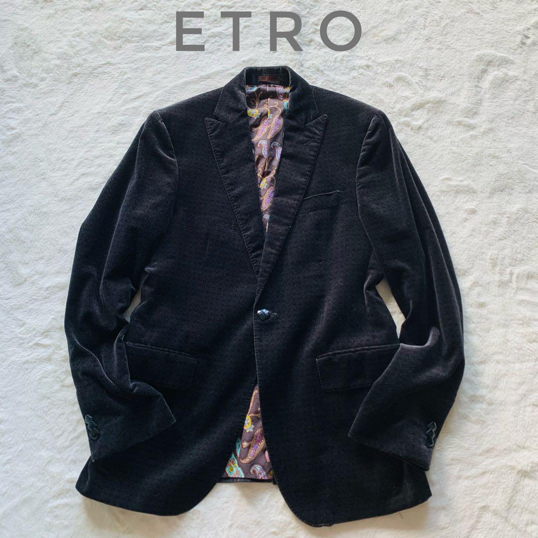 最高級】ETRO エトロ ベロア 総柄 テーラードジャケット 飾りボタン 総柄-