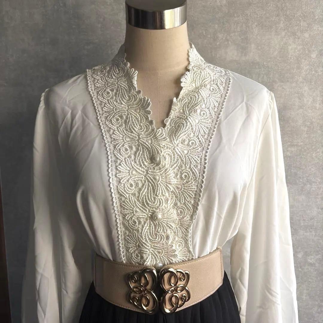 古着 ヴィンテージ 総柄シャツ レース ブラウス 希少 used ユーズド 刺繍