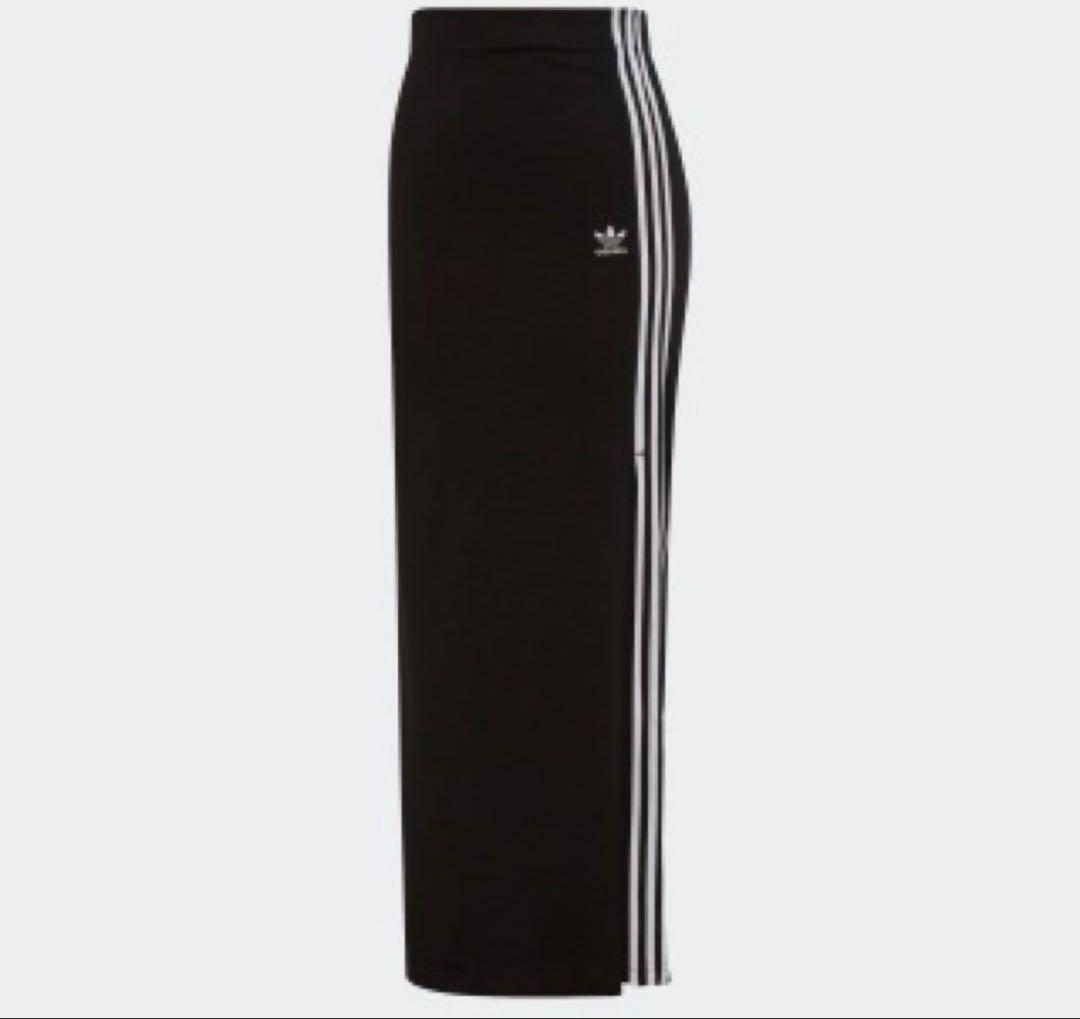 新品 adidas ロングスカート 3本ライン 黒 タイトスカート スリット - メルカリ