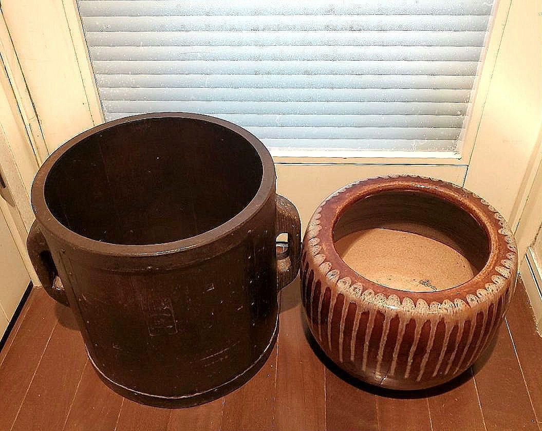 一升枡&陶器の火鉢アンティーク 骨董.古民具.和モダン.ガーデニングセット！