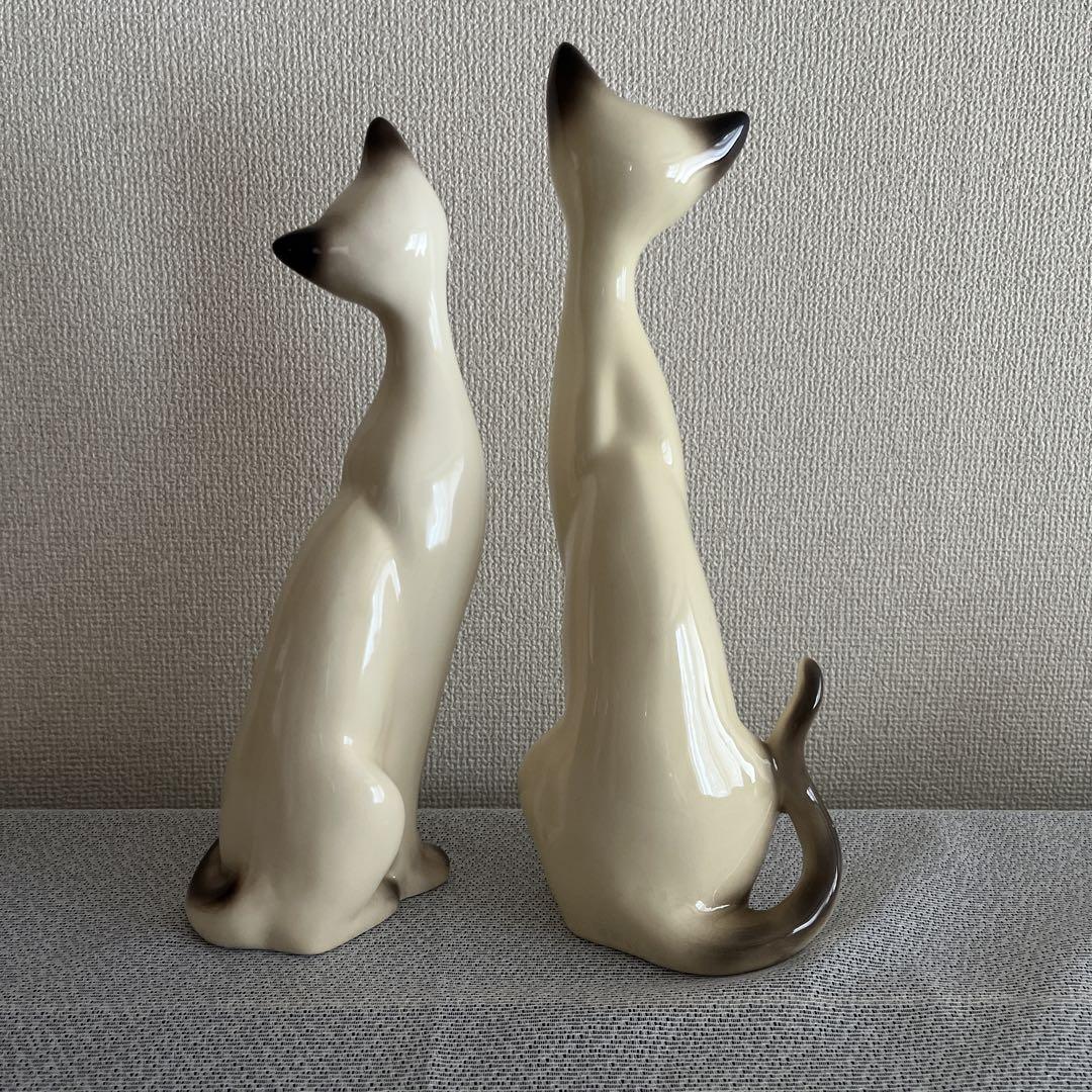 入荷通知 アプリ おすすめ 猫の陶器の置物 ペア シャム猫 アンティーク 昭和レトロ 置物