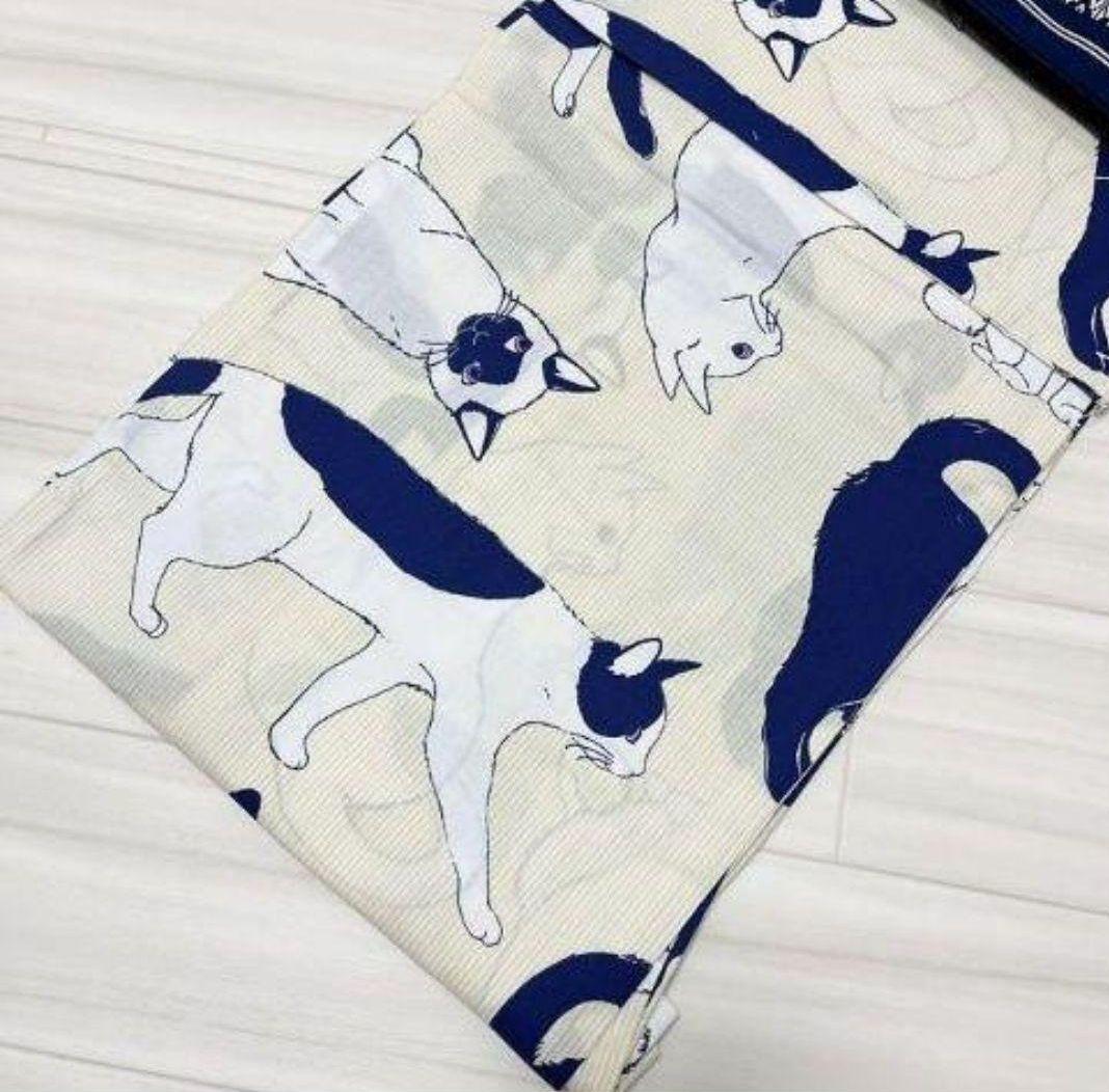 ■高級綿100％■黒白猫とストライプのモダン浴衣■ネコ柄 呉服店購入新品未使用