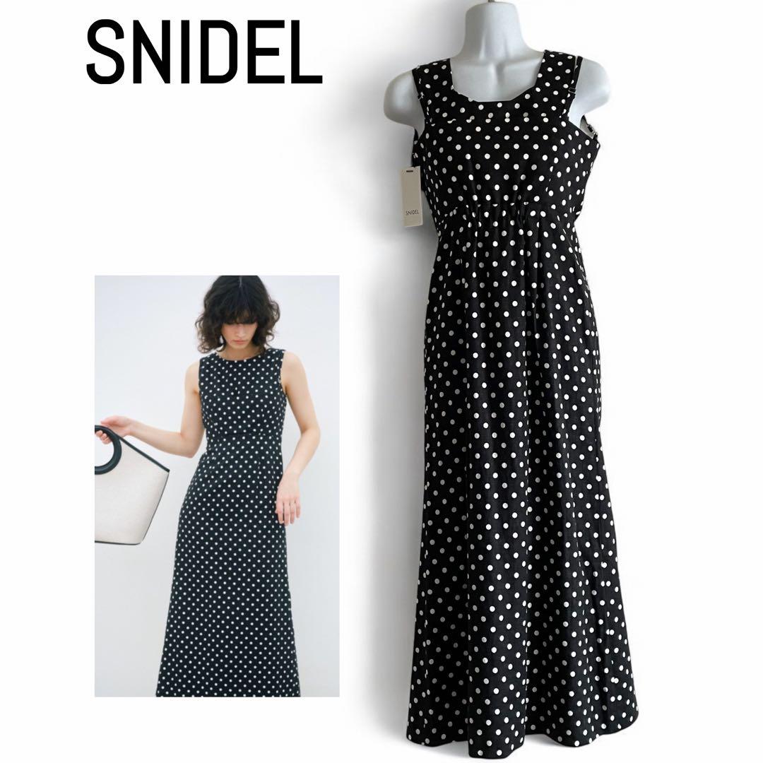 未使用・タグ付☆ SNIDEL レイヤード　リネンロングワンピース　麻 ドット柄