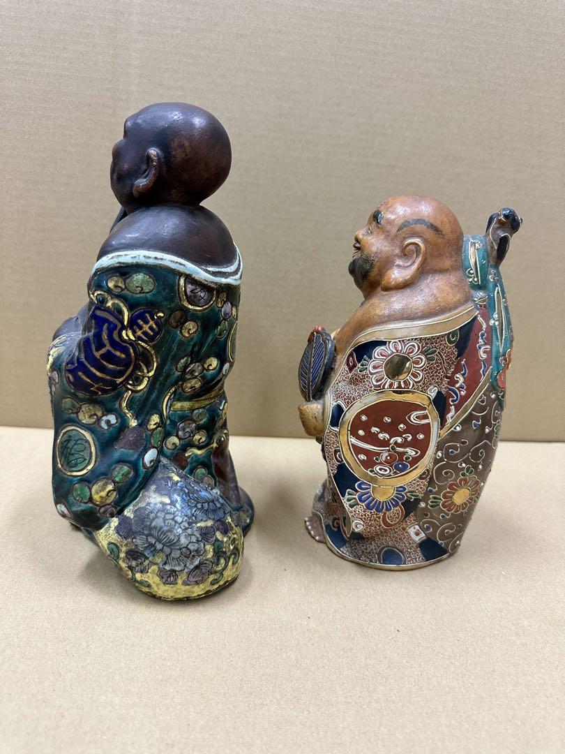 ◇九谷焼　布袋様　七福神　縁起　置物　仏像　七福神　陶器　骨董 2体セット