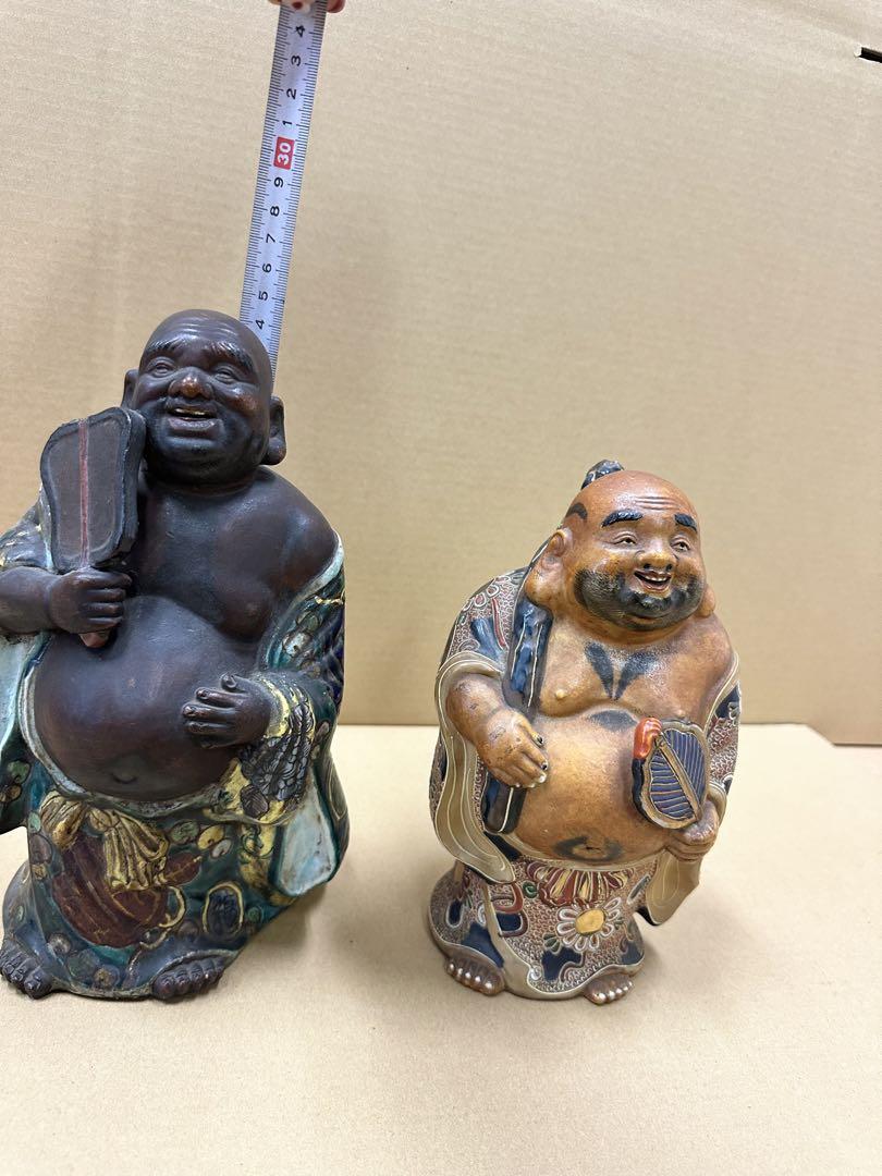 ◇九谷焼　布袋様　七福神　縁起　置物　仏像　七福神　陶器　骨董 2体セット