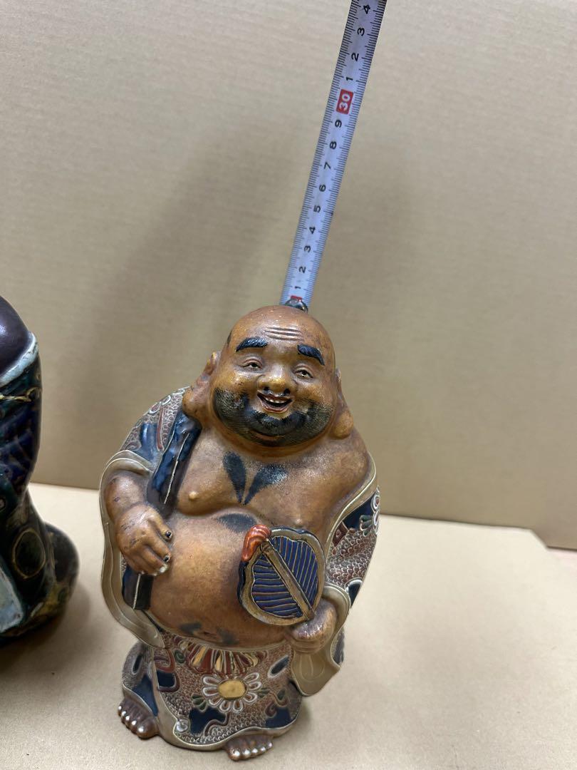 ◇九谷焼　布袋様　七福神　縁起　置物　仏像　七福神　陶器　骨董 2体セット