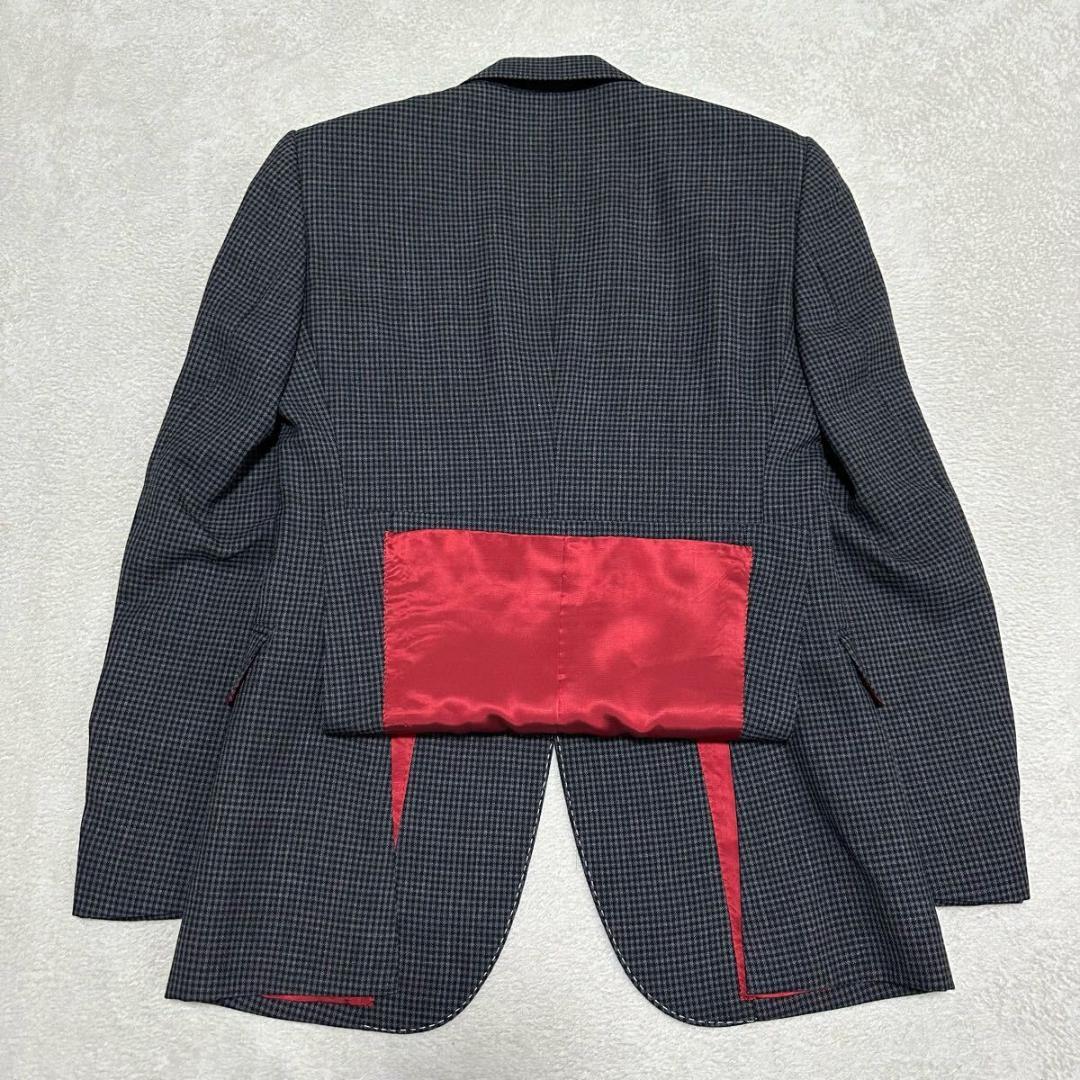 肌触りがいい 美品 麻布テーラー 裏地レッド チェック オーダー スーツ 本切羽 スーツ