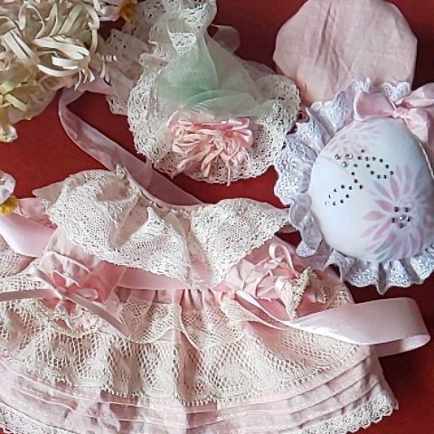 アンティークドール用ドレス ボネ ピンクッション