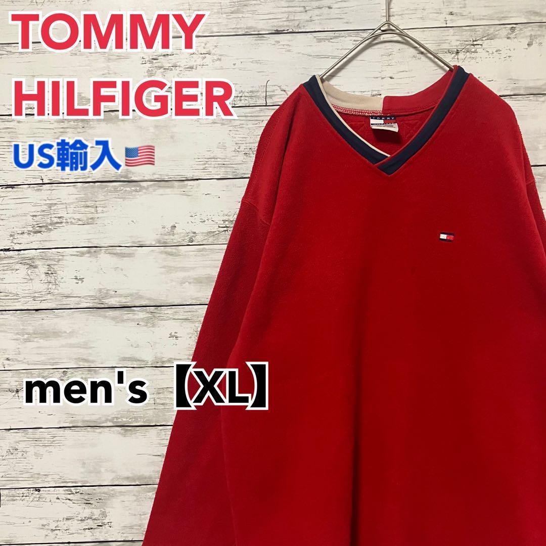 ●F419【US輸入】トミーヒルフィガー フリース レッド系 men's【XL】