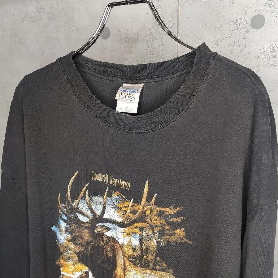 紺×赤 【ビッグサイズ】US古着☆スウェット アニマルプリント 鹿