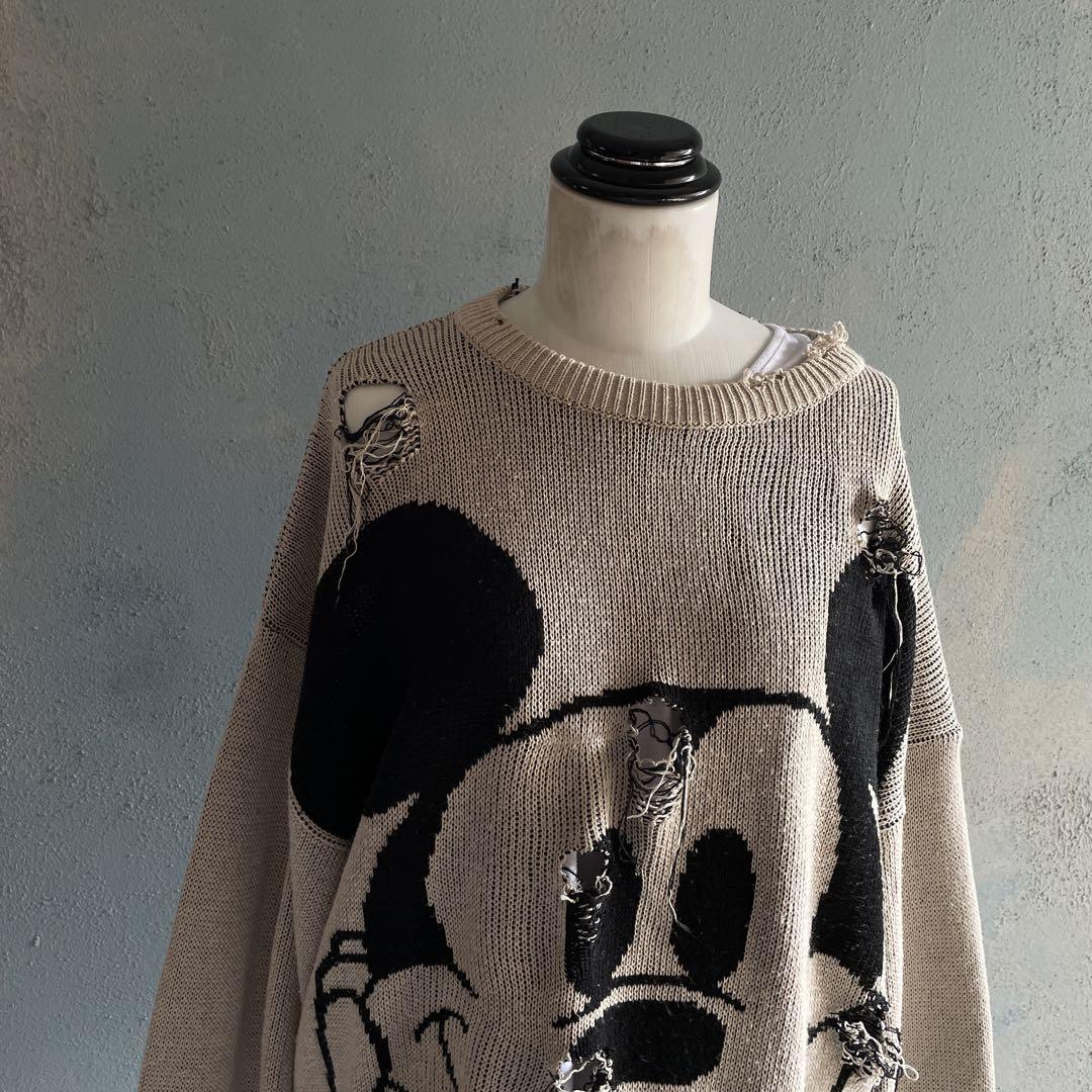 80's☆ヨシムラタグ☆Mickey☆grange Boro knit