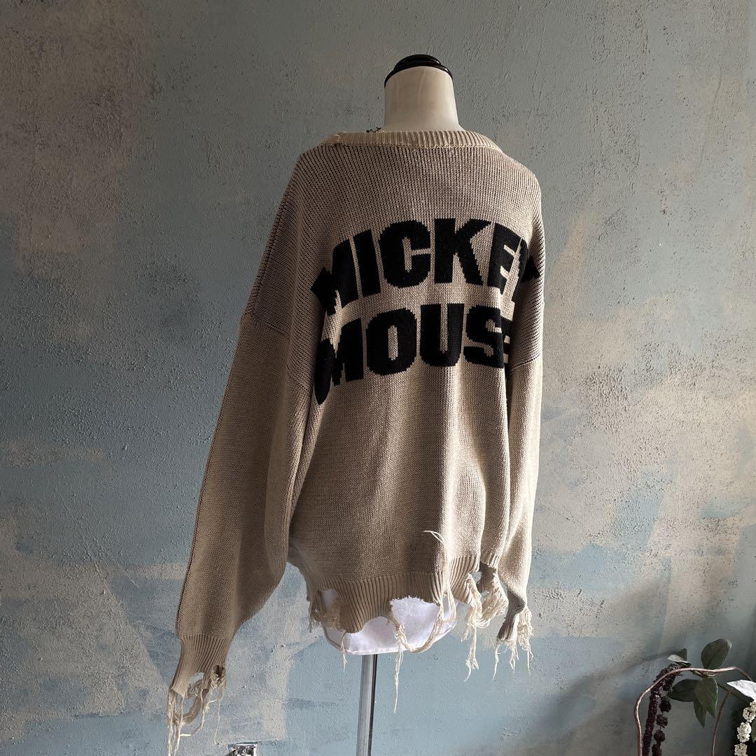80's☆ヨシムラタグ☆Mickey☆grange Boro knit