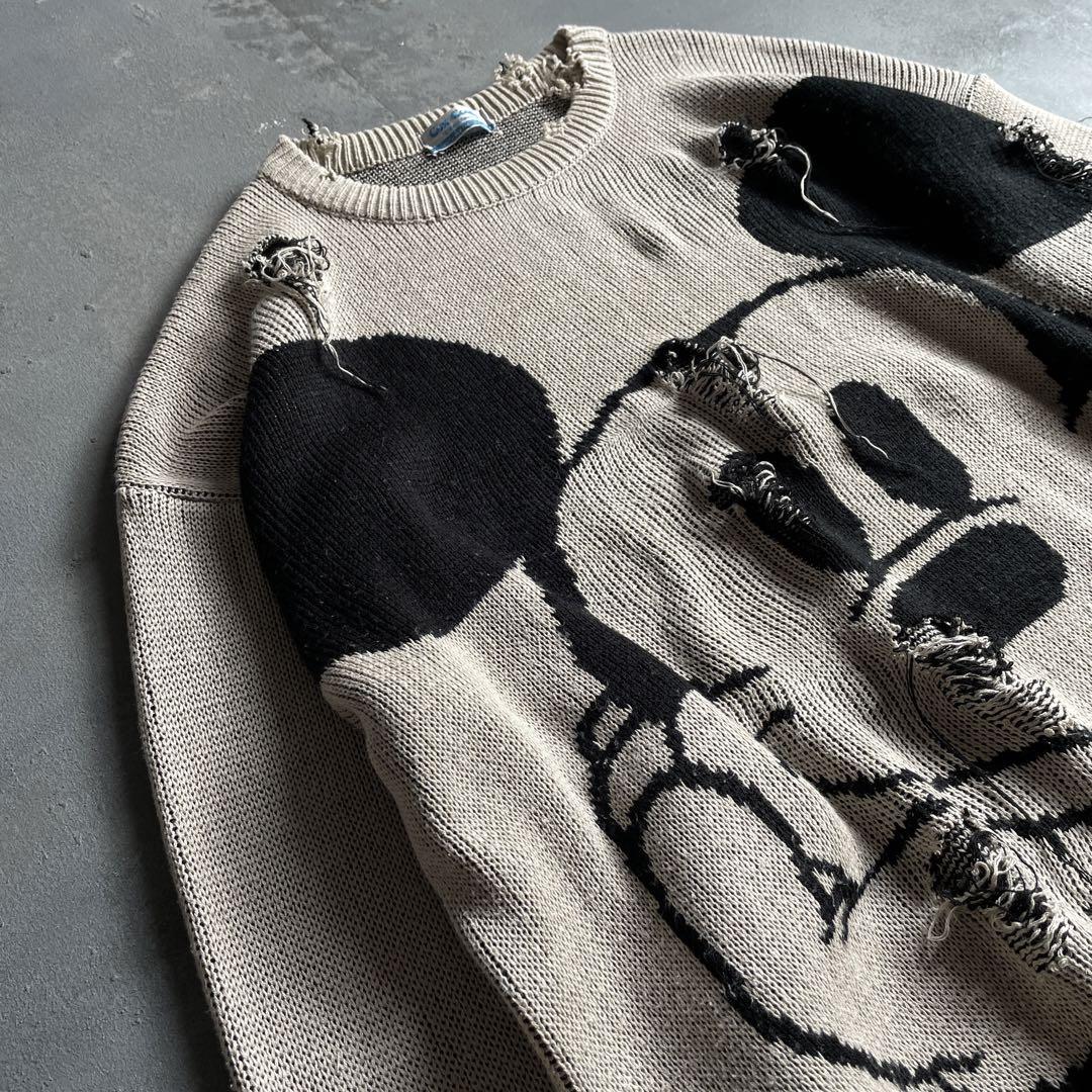 80's☆ヨシムラタグ☆Mickey☆grange Boro knit