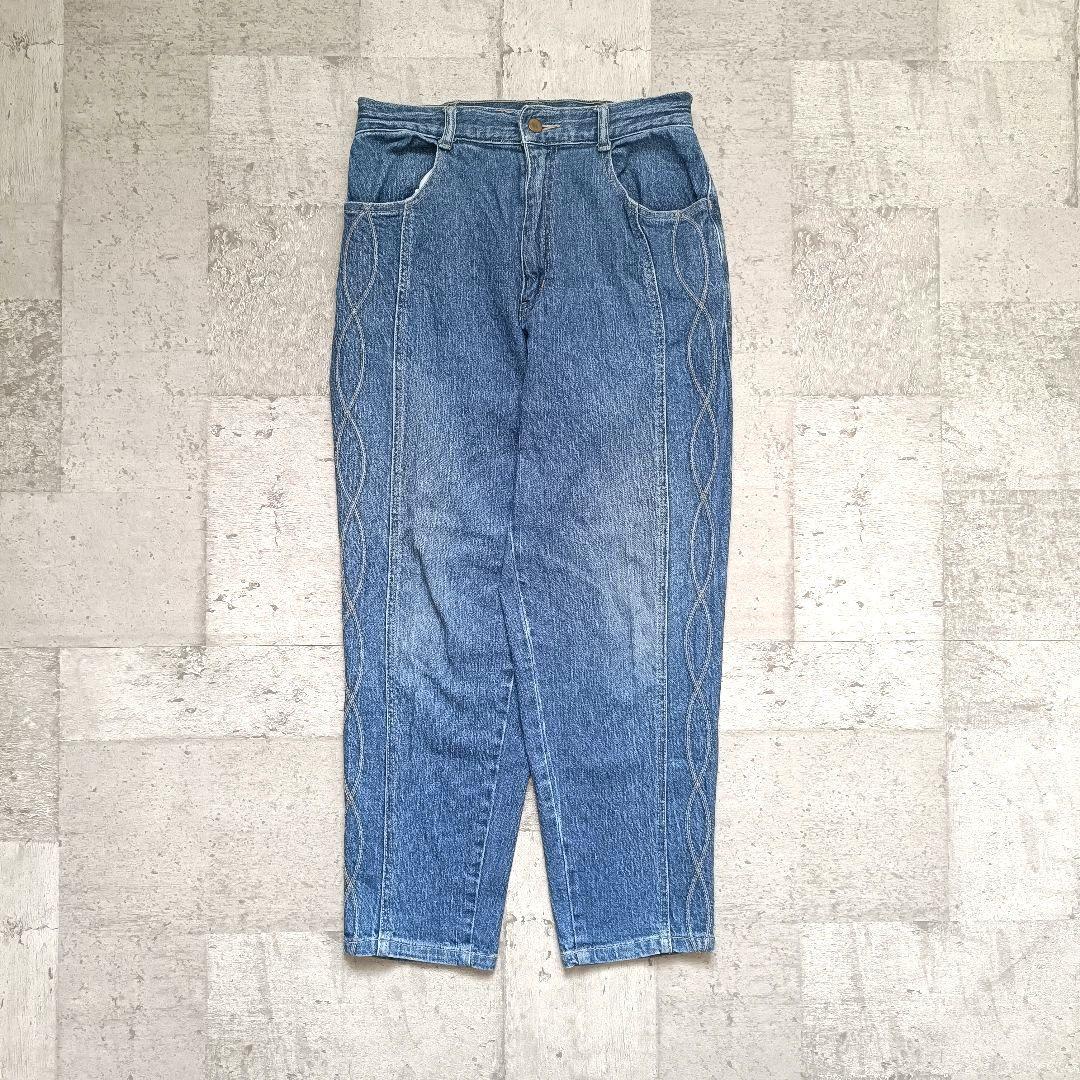 00's vintage デニム ステッチ ハイウエスト テーパード ブルー