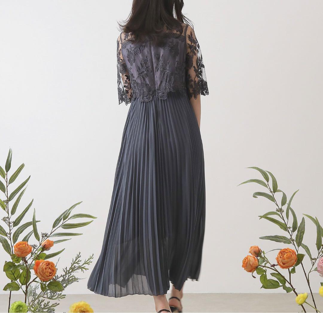 kana 定価1.9万　フラワー刺繍レース切替えプリーツロングパーティー ドレス
