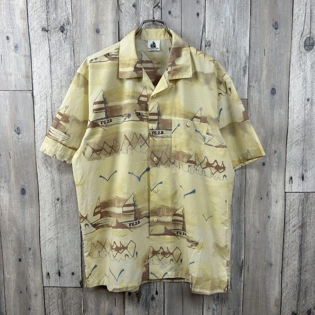 OLD LANVIN 90s ランバン オープンカラー 半袖 ドレス シャツ