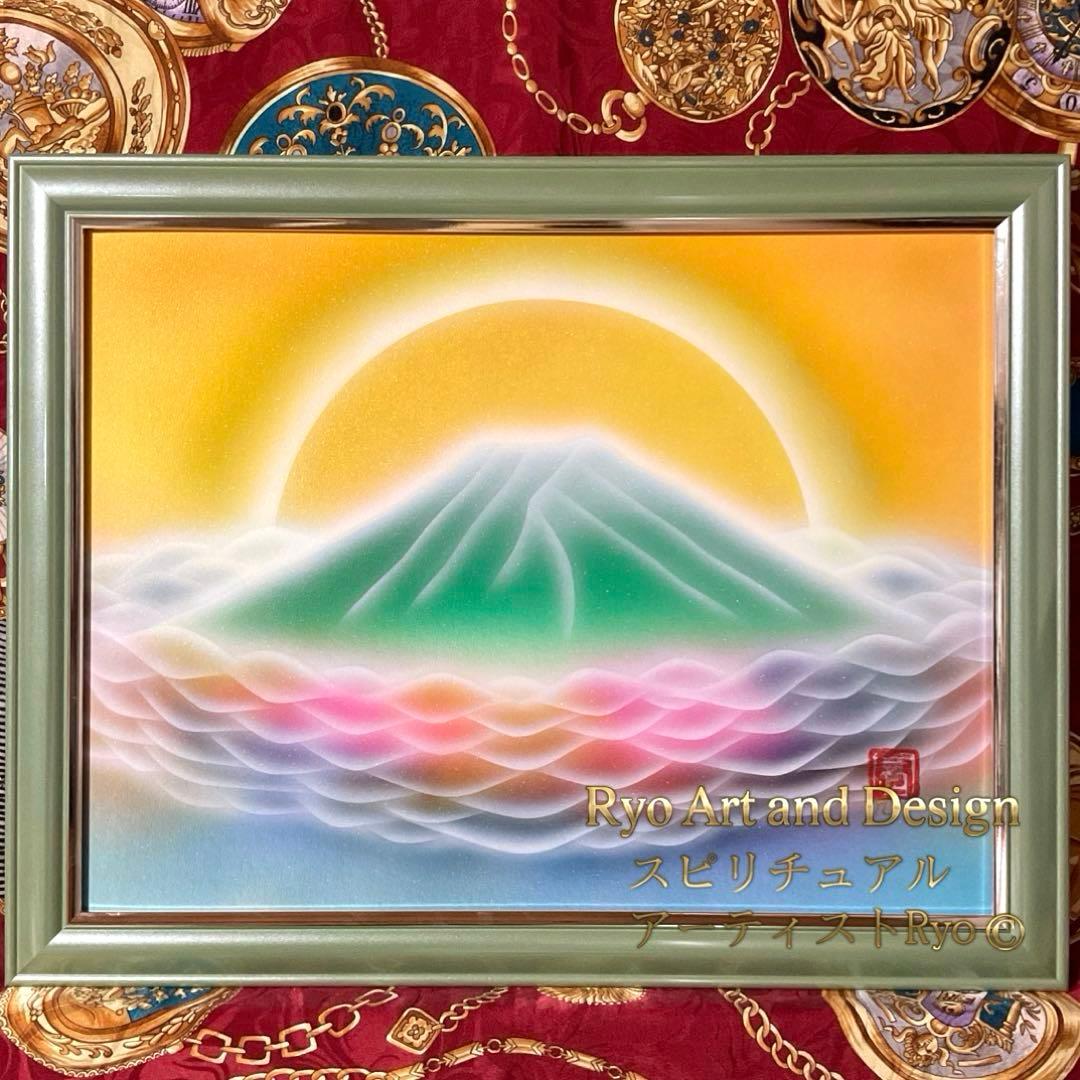 次元上昇絵画｜神界 龍雲翠 緑 富士 天照大御神 高次元アート