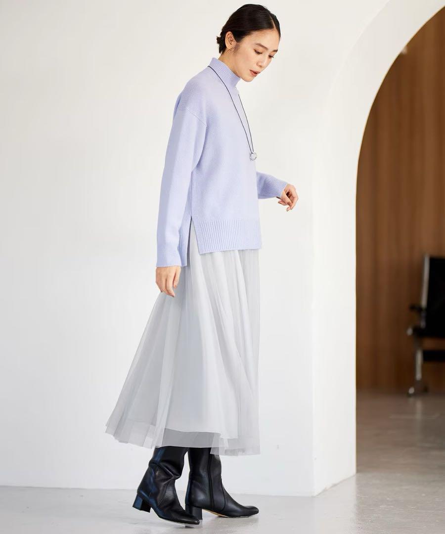 2023年度　自由区　ウールカシミヤブレンドハイネック ニット　テンダーブルー