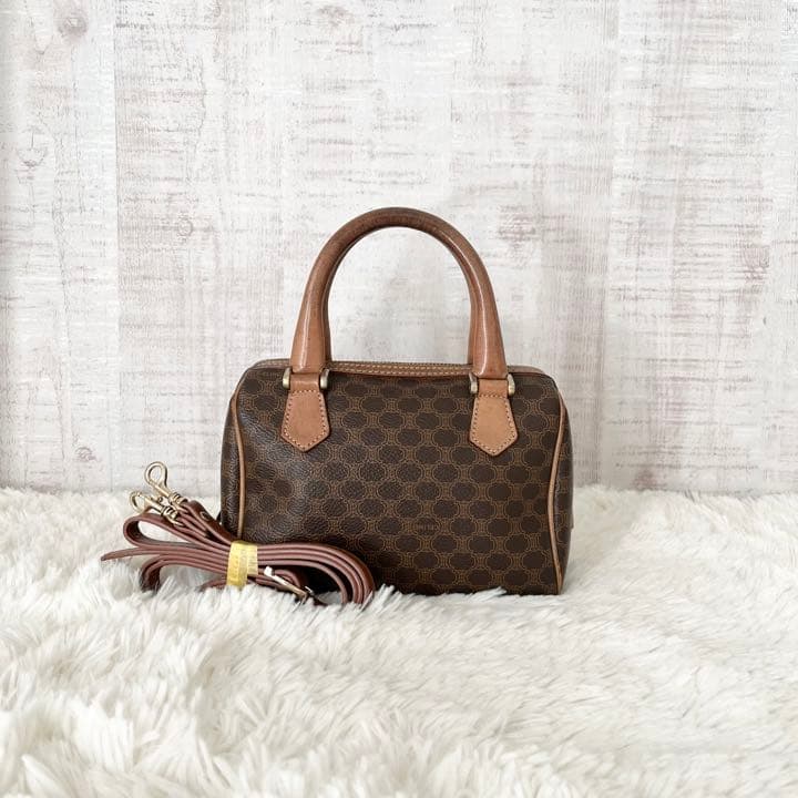 18cm】CELINE セリーヌ マカダム ミニボストン ショルダーバッグ