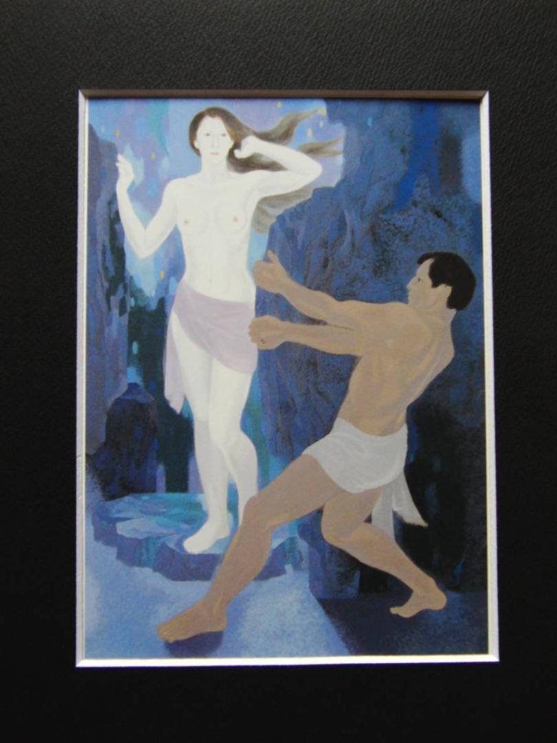 室井東志生、【開】、新品高級額 額装付、日本画 希少画集画 状態良好 室井東志生、【開】、希少画集より、状態良好、新品高級額装付