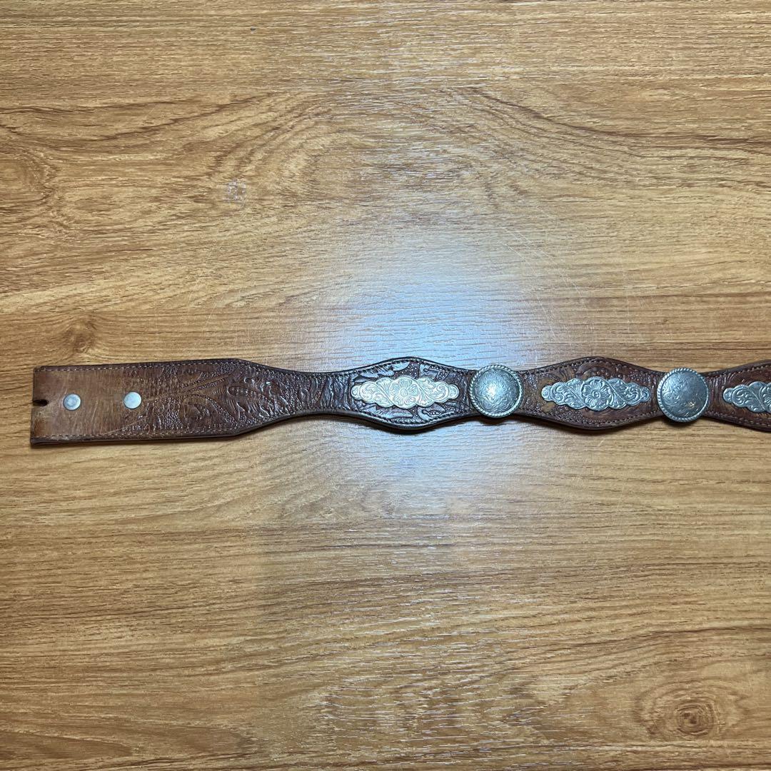 90s レザーベルト グリーン 緑 スタッズ ヴィンテージ 本革 herianess_tk510