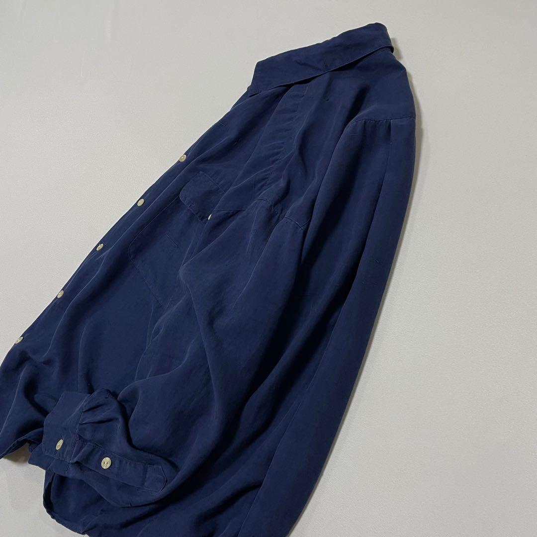 90s Vintage シルク100% L/S フィッシングシャツ ドレープ