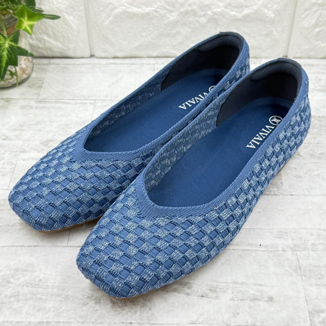 【極美品】VIVAIA ビバイア スクエアトゥ 刺繍Vロゴ フラットパンプス22