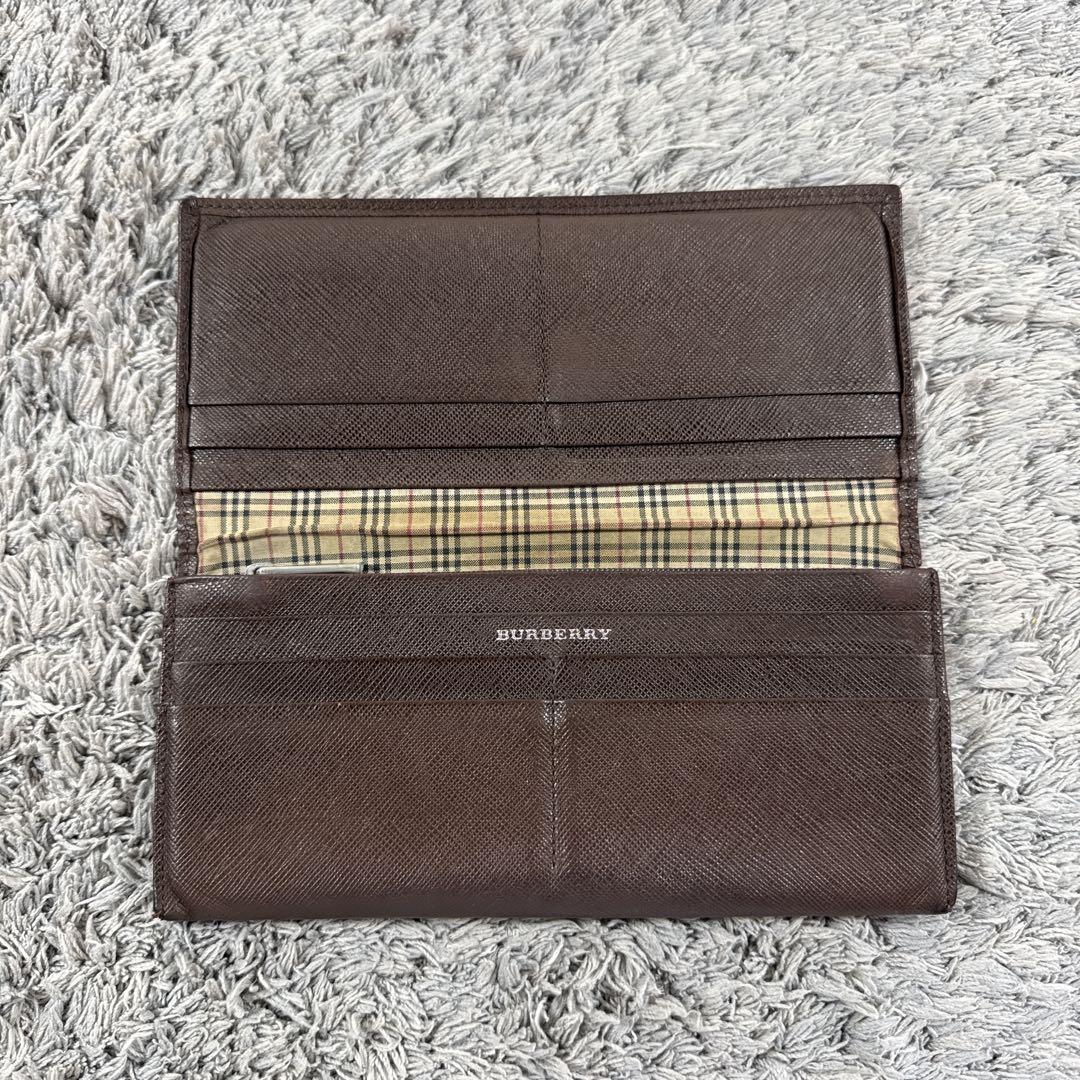 BURBERRY - バーバリー 長財布 オールレザー ブラウン シボ革
