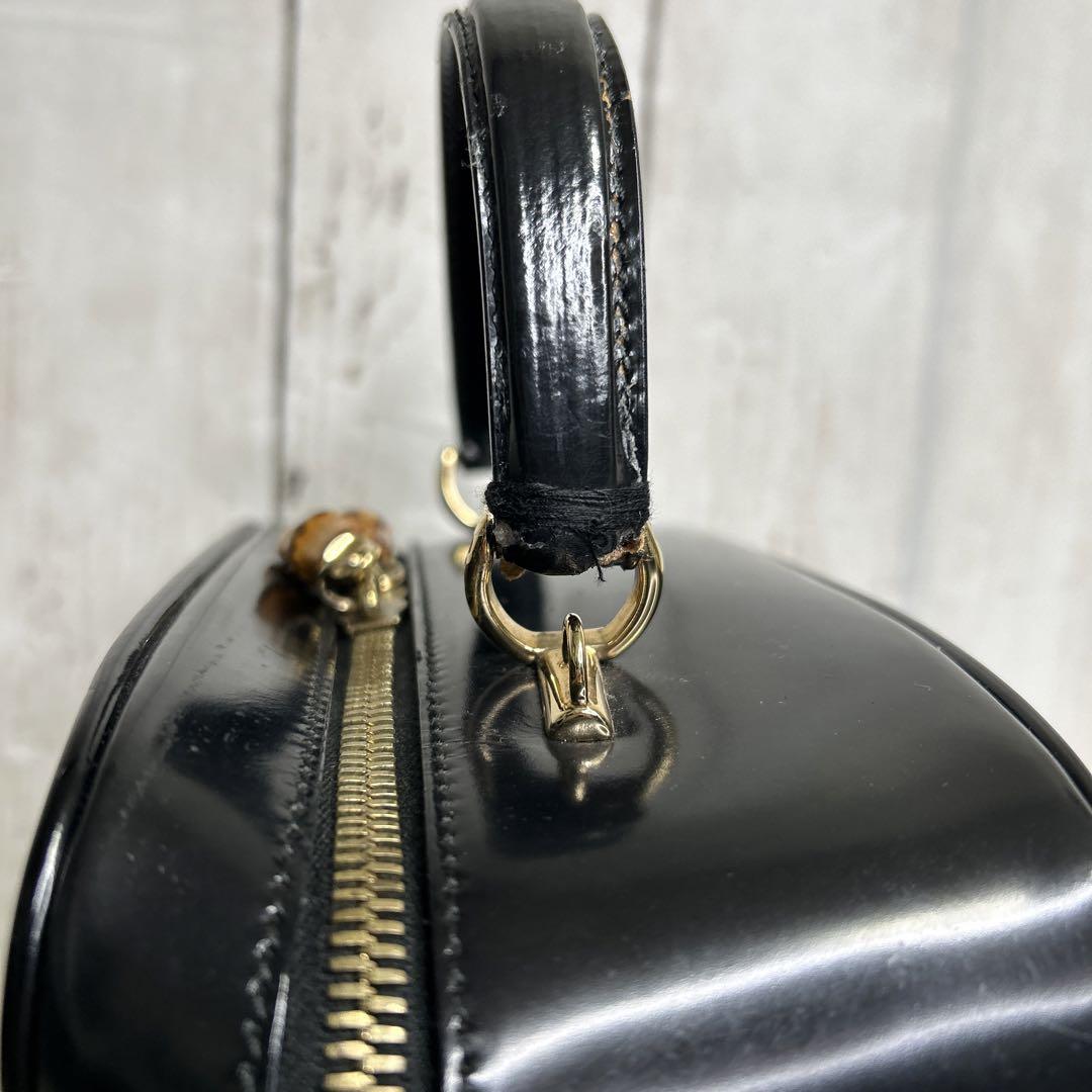 GUCCI グッチ エナメル レザー バンブー ロゴ ハンドバッグ ブラック