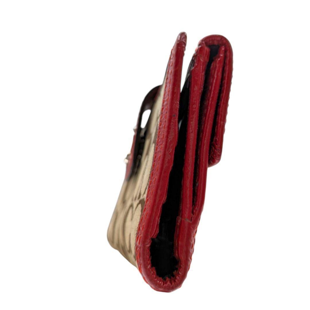 良品 コーチ COACH 長財布 キャンバス レッド ターンロック