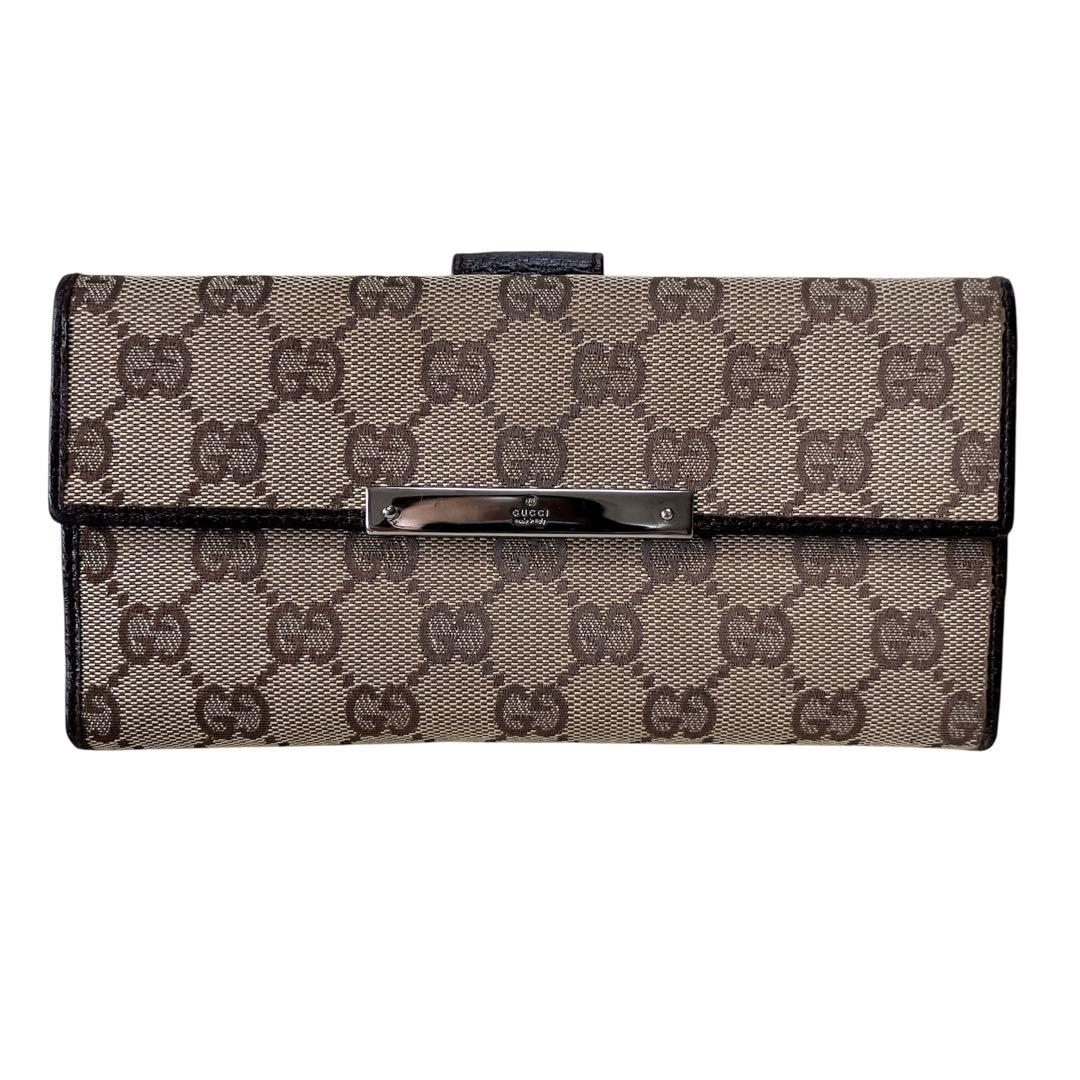 極美品/GUCCI グッチ 長財布 GGライン GG柄 ロゴプレート