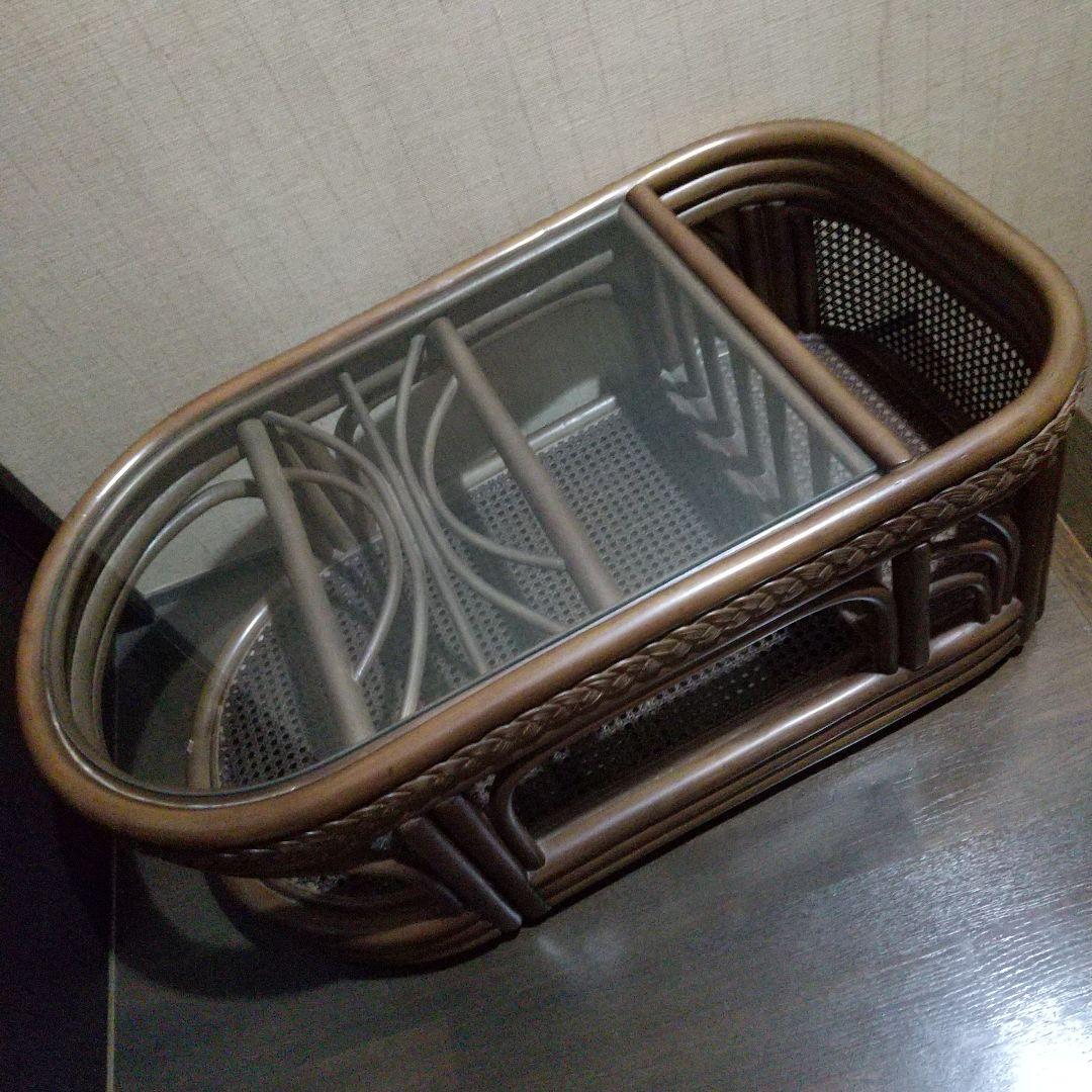 籐 ラタン ガラステーブル