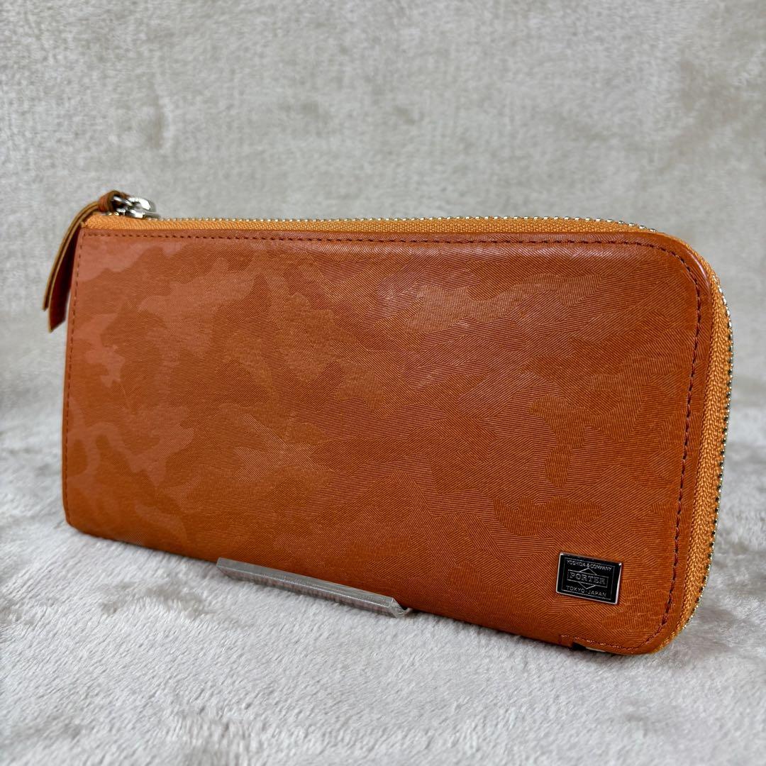 極美品】希少 PORTER オレンジ 迷彩柄 WONDER 長財布 ラウンド 極美品】希少 PORTER オレンジ 迷彩柄 WONDER 長財布 ラウンド