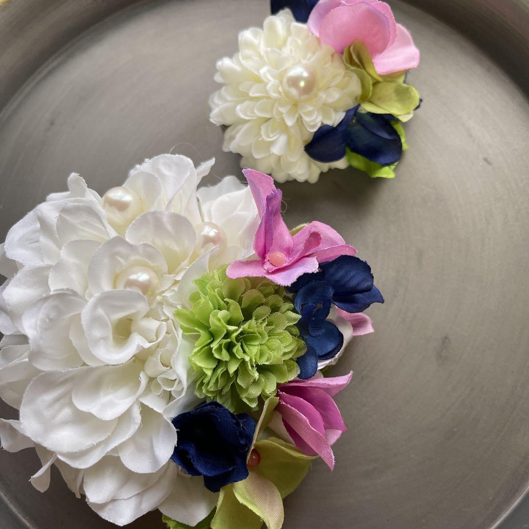 toytoy737 コサージュ 大小親子セット【白カラフル】卒業式 入学式 結婚