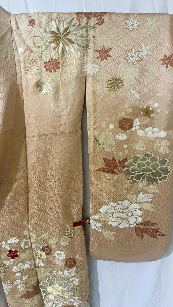【アンティーク】振袖　金箔/蓮の花/正絹　着用可能