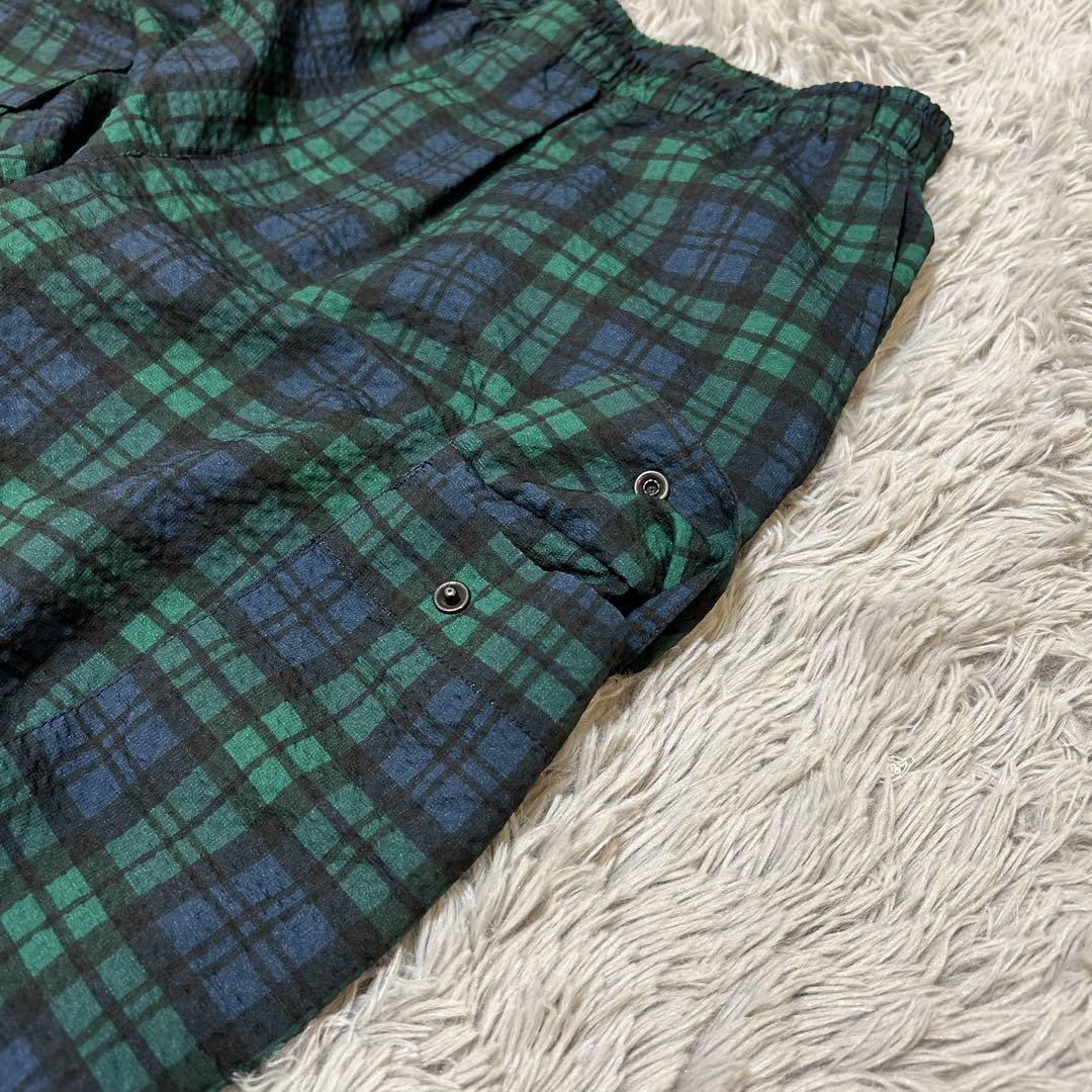 【美品】beams カーゴパンツ　ブラックウォッチ　シアサッカー　裾コード　L