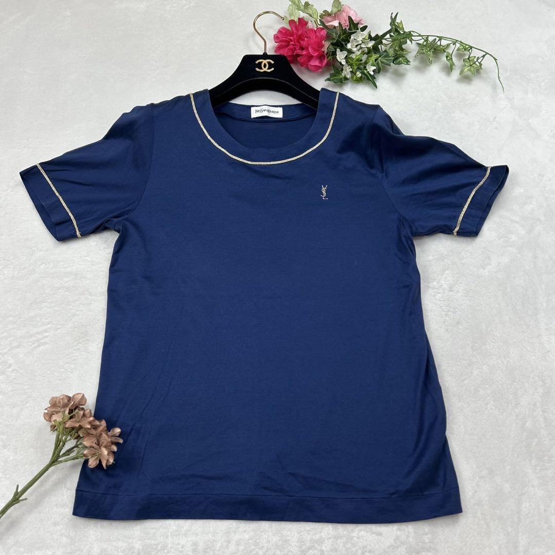 F659 新品未使用 M イヴサンローラン ロゴ刺繍 Tシャツ レディース