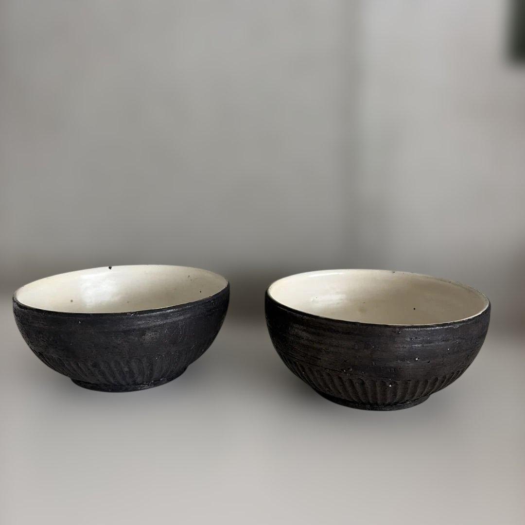 加藤 祥孝 黒 鉄釉 粉引 麺鉢セット