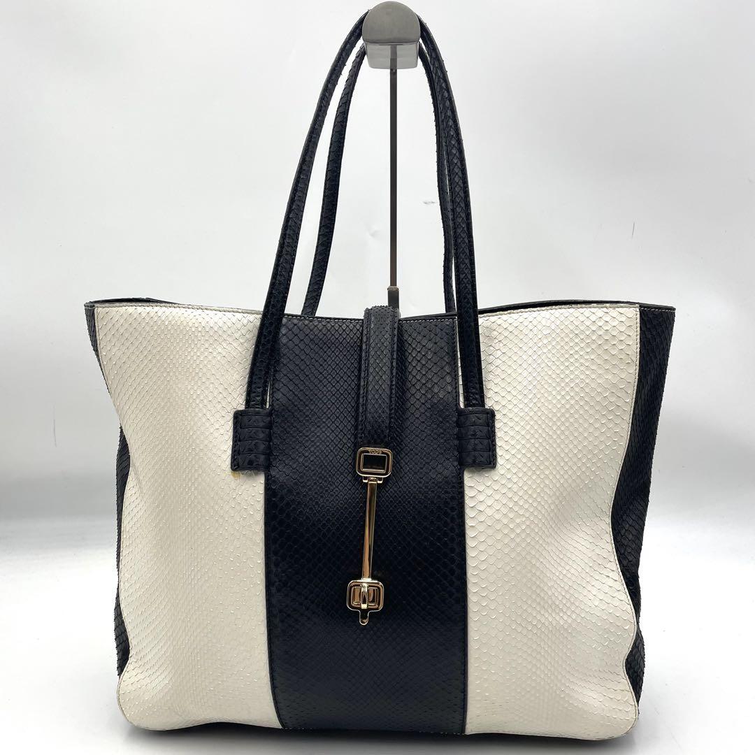 極美品】トッズ トートバッグ ターンロック パイソン レザー A4