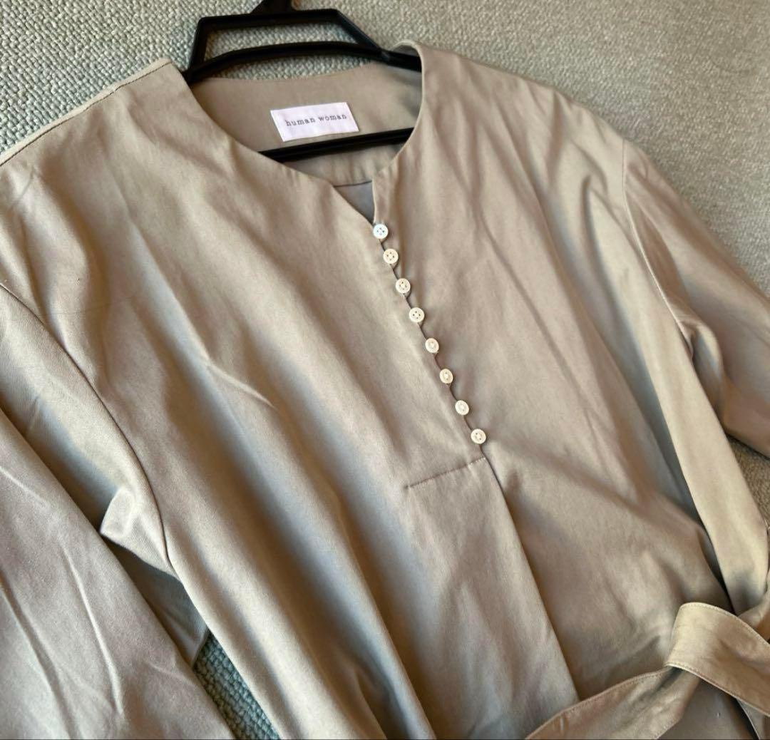 美品 human woman セルロースポリエステルツイルワンピース