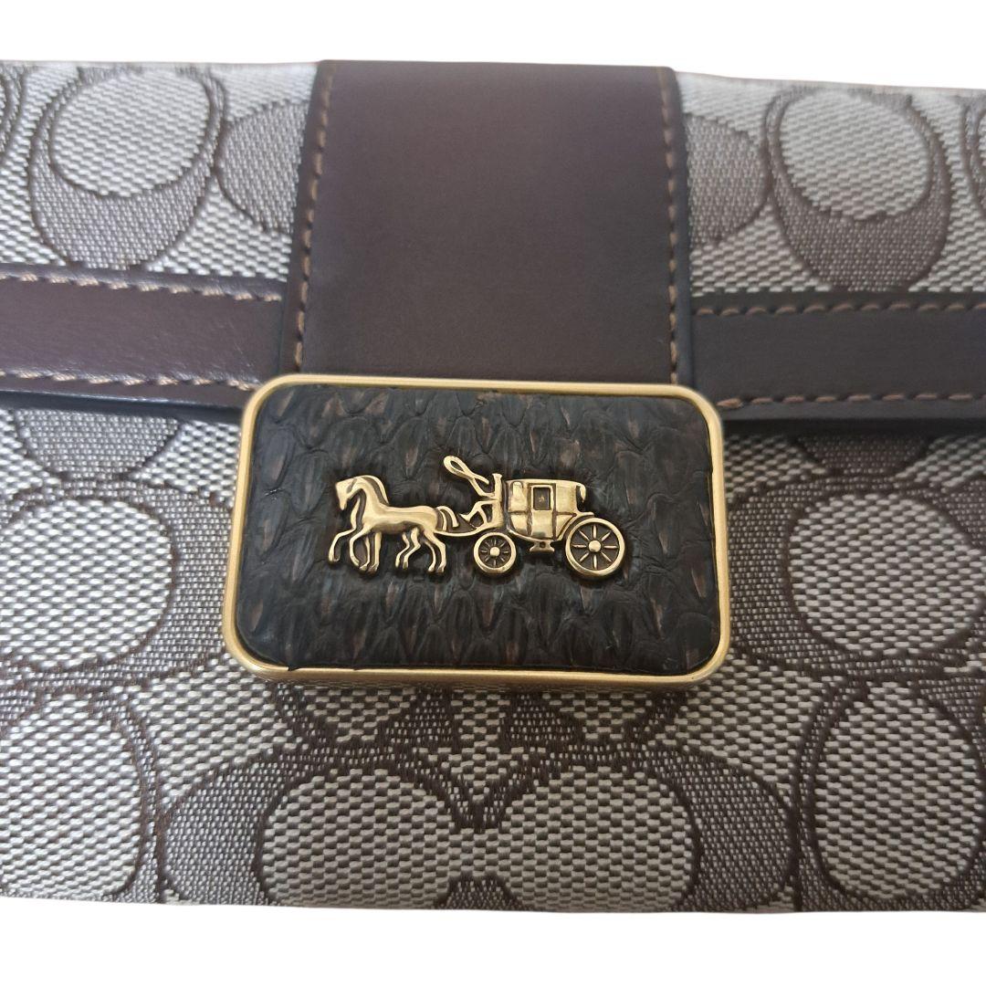良品★COACH【コーチ】長財布 シグネチャー 馬車 希少 ブラウン
