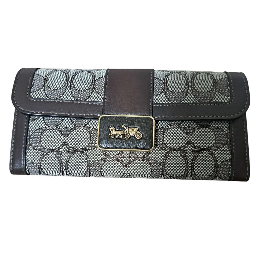 良品★COACH【コーチ】長財布 シグネチャー 馬車 希少 ブラウン