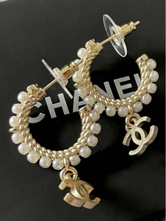代引可】 CHANEL パール フープピアス ココマーク ピアス(両耳用
