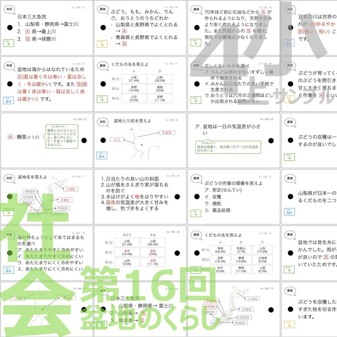 中学受験 暗記カード【4年上 社会・理科 16-19回】組分けテスト対策 予シリ