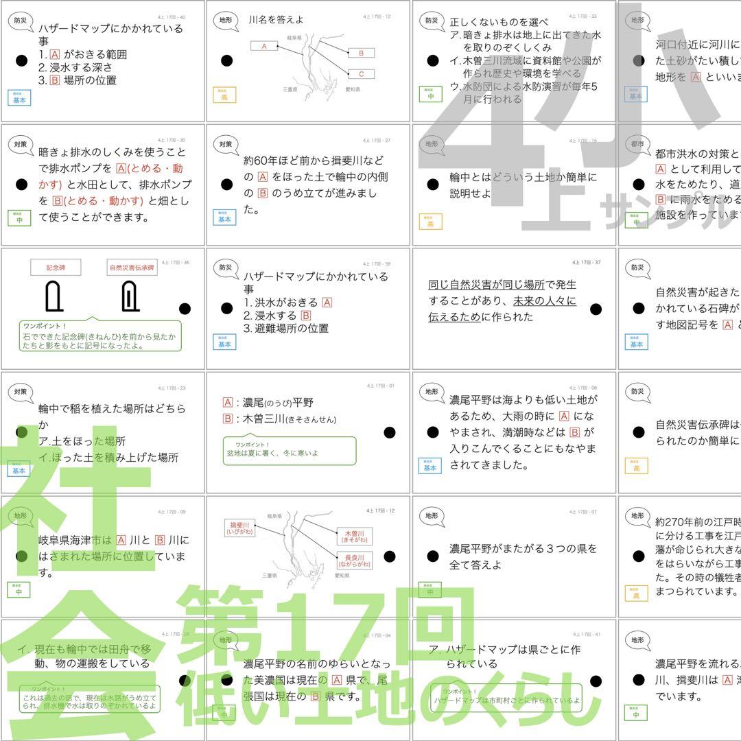 中学受験 暗記カード【4年上 社会・理科 16-19回】組分けテスト対策 予シリ