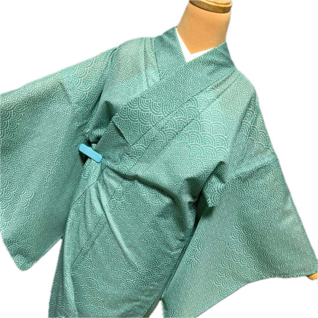 経典 PP6105 対象身長～167 くすみの緑 絽 夏用 小紋 洗える着物 着物・浴衣
