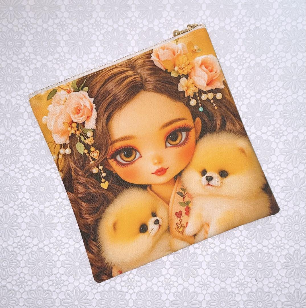 フラットポーチ♡レディ＆ポメラニアン
