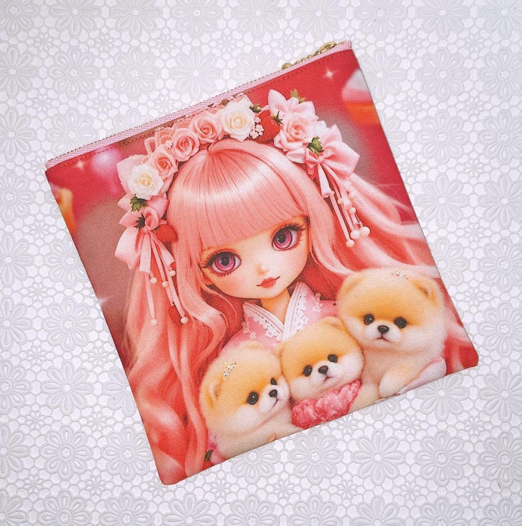 フラットポーチ♡レディ＆ポメラニアン