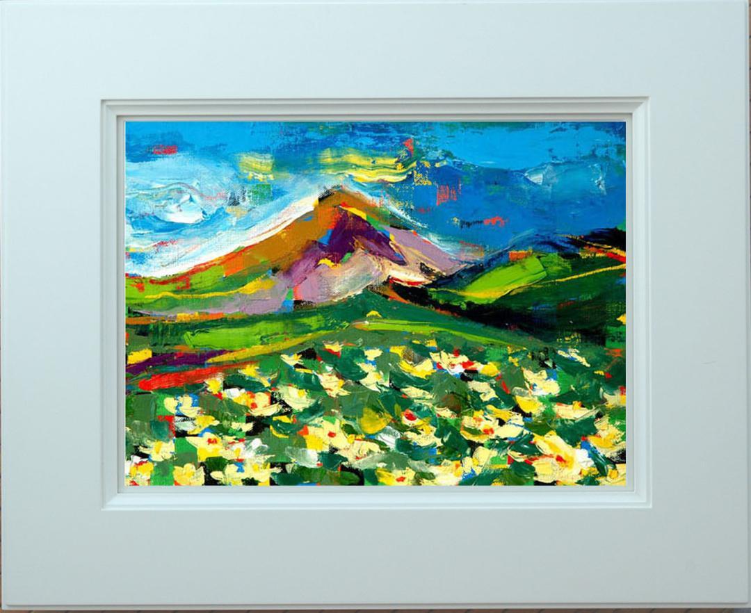 メルカリ絵画　絵 額付( 青緑＋金色の枠 )油絵F4-081011　 風景　高原