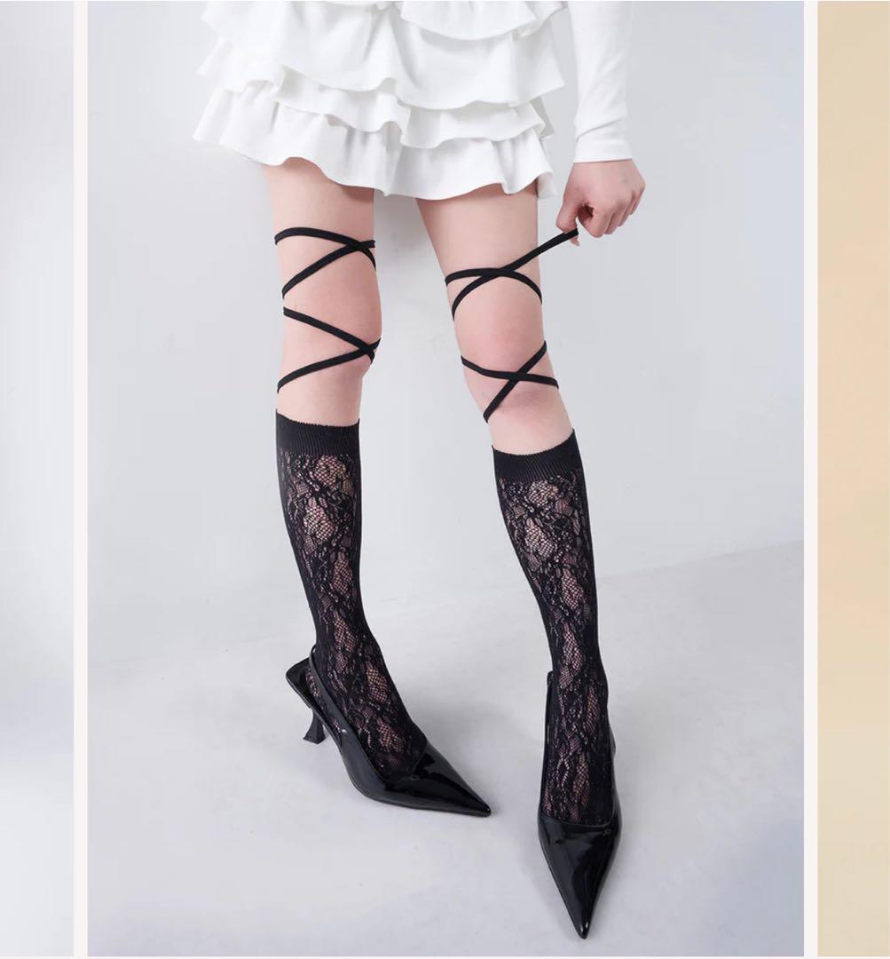 新品未開封 ダーリッチ レースハイソックス Darich 黒 ブラック Free